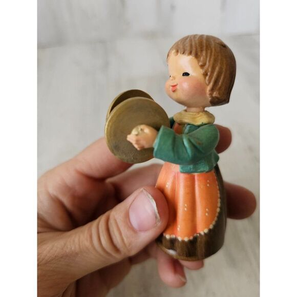 Anri girl cymbal band‎ wooden drums vintage Victorian pink figurine - Picture 2 of 8